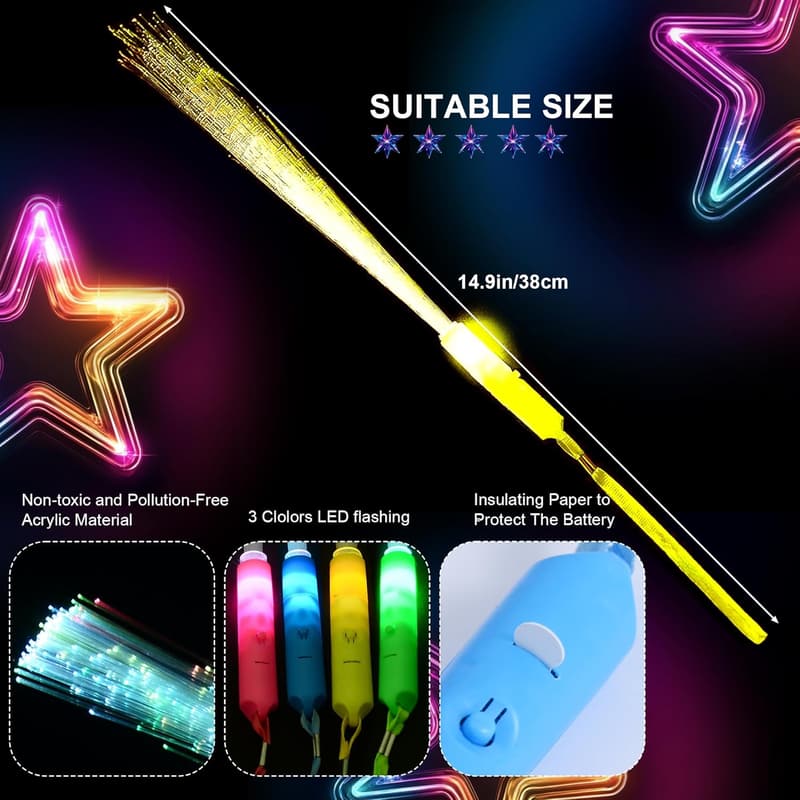 Glow Fiber Optic Wands - 12 Pack for Parties and Events