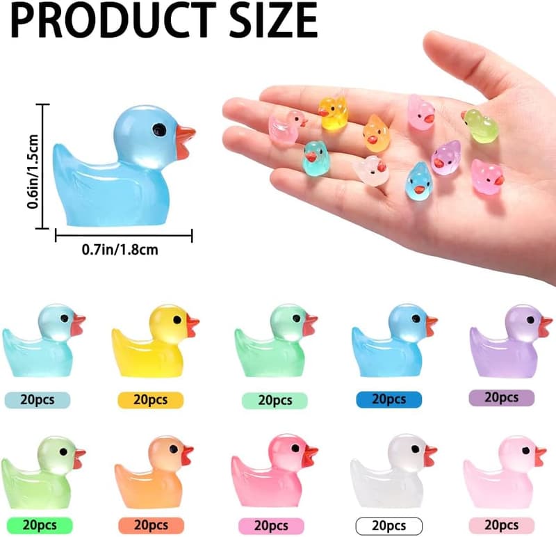 Luminous Mini Resin Ducks - 200pcs Glow-in-the-Dark Decor