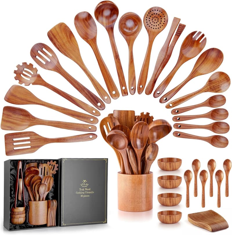 Teak Wooden Cooking Utensils Set with Gift Box - 30 Pieces