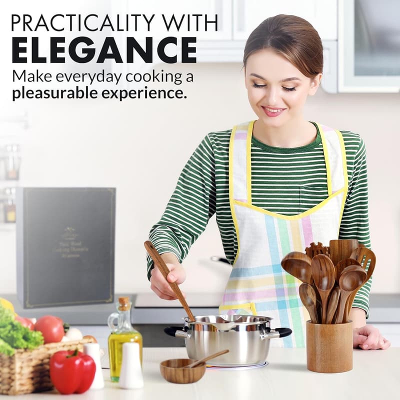 Teak Wooden Cooking Utensils Set with Gift Box - 30 Pieces