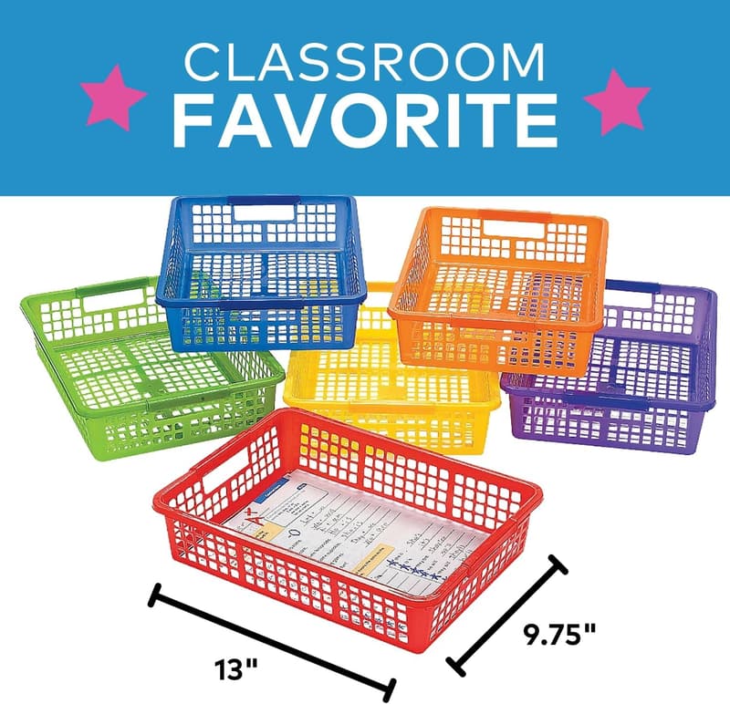 Classroom Storage Baskets - Set of 6 Colorful Plastic Bins