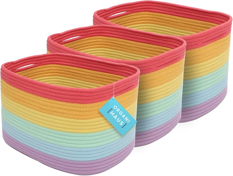 Rainbow Rope Storage Baskets - 3-Pack for Nurseries & Classrooms
