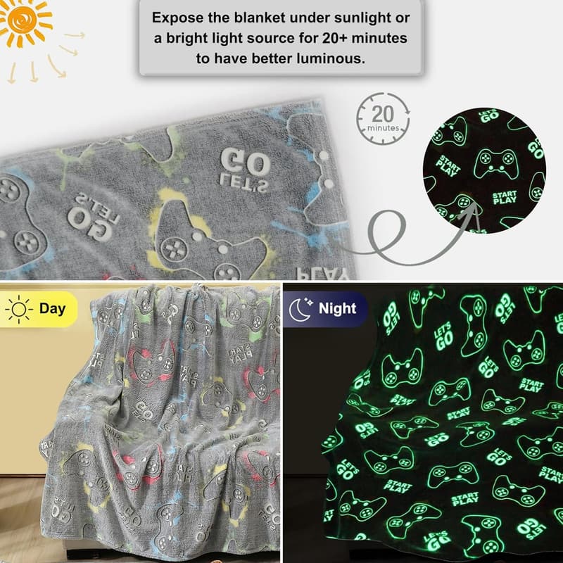 Glow in the Dark Gaming Blanket for Kids & Teens - 50