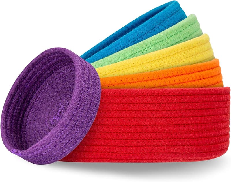 Decorative Cotton Rope Storage Baskets - 6 Pack (Rainbow)