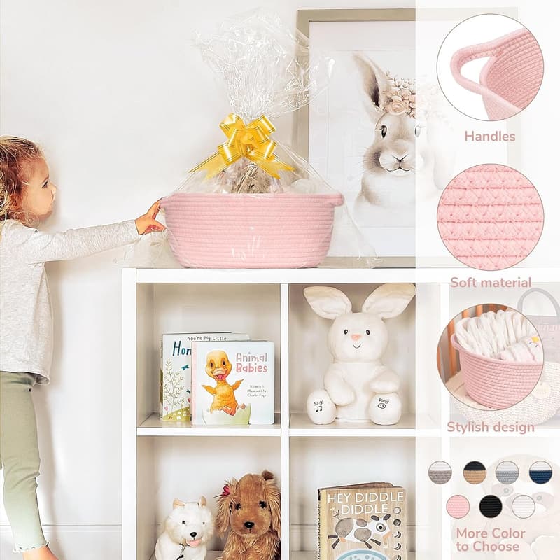 Pink Woven Storage Basket for Nursery Gift, 12
