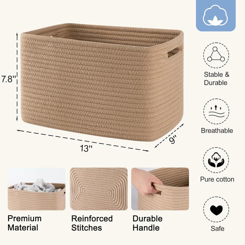 Woven Storage Baskets Set for Organizing - Durable Jute Bins