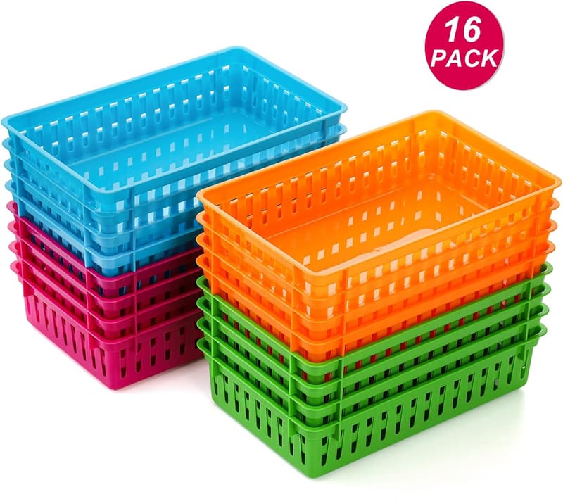 Colorful Classroom Storage Baskets - 16 Pack, 10.2