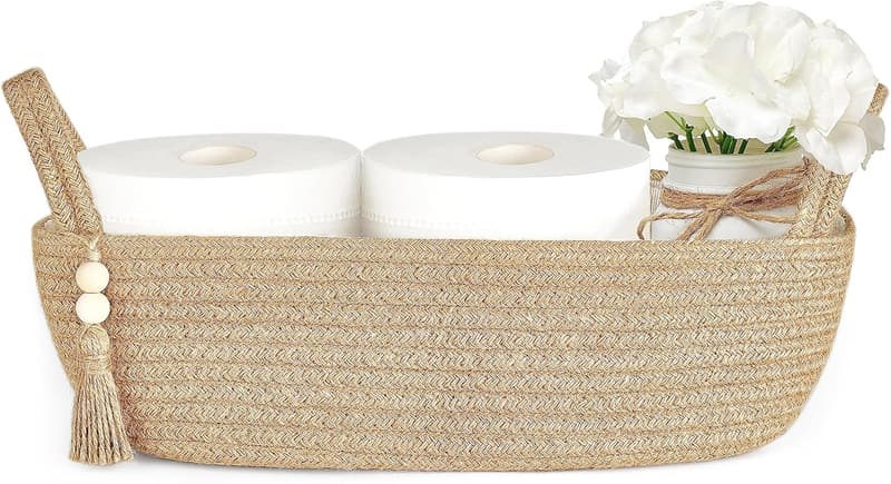 Boho Woven Rope Storage Basket for Bathroom Decor