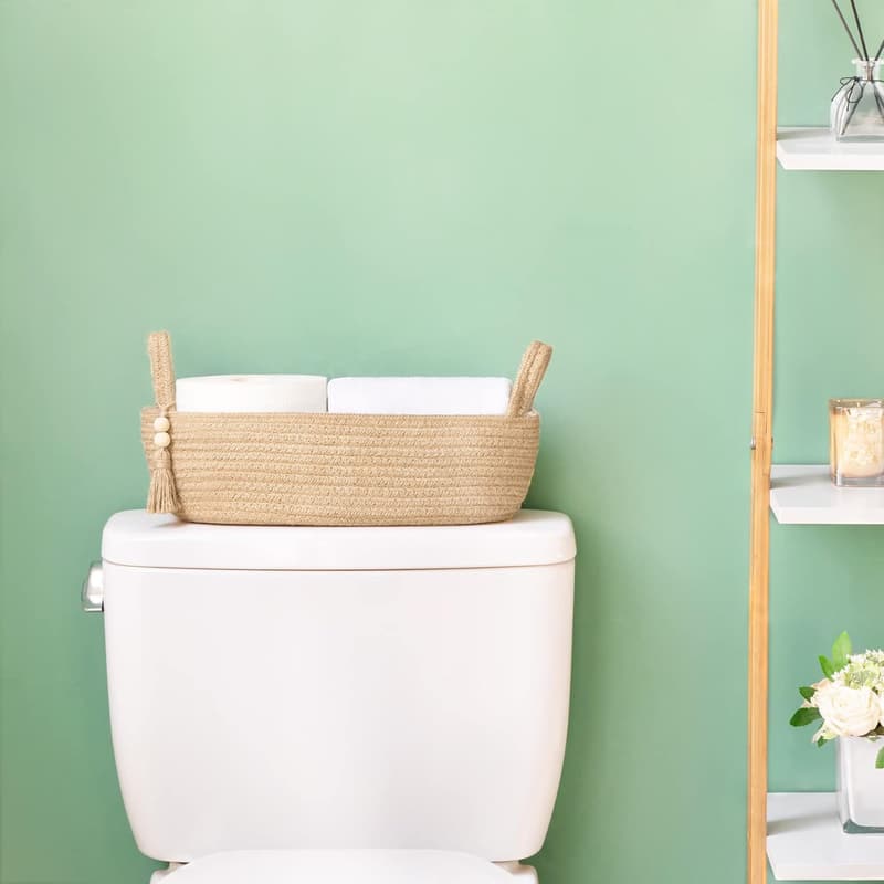 Boho Woven Rope Storage Basket for Bathroom Decor
