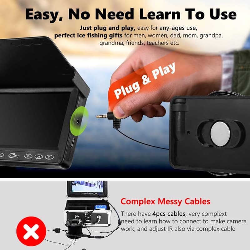 Portable Underwater Fishing Camera with 4.3'' Display and 4X Zoom