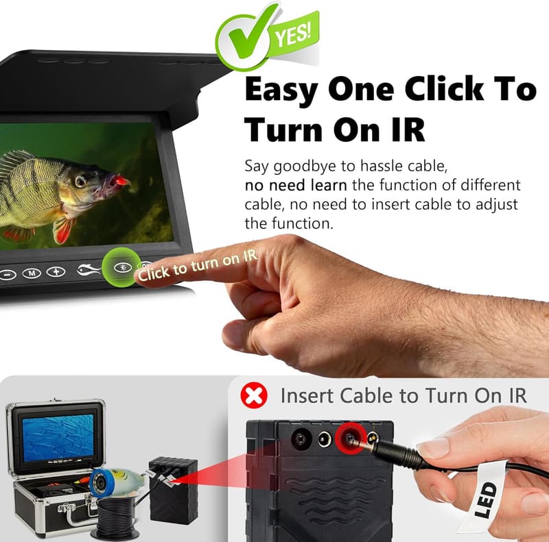 Portable Underwater Fishing Camera with 4.3'' Display and 4X Zoom