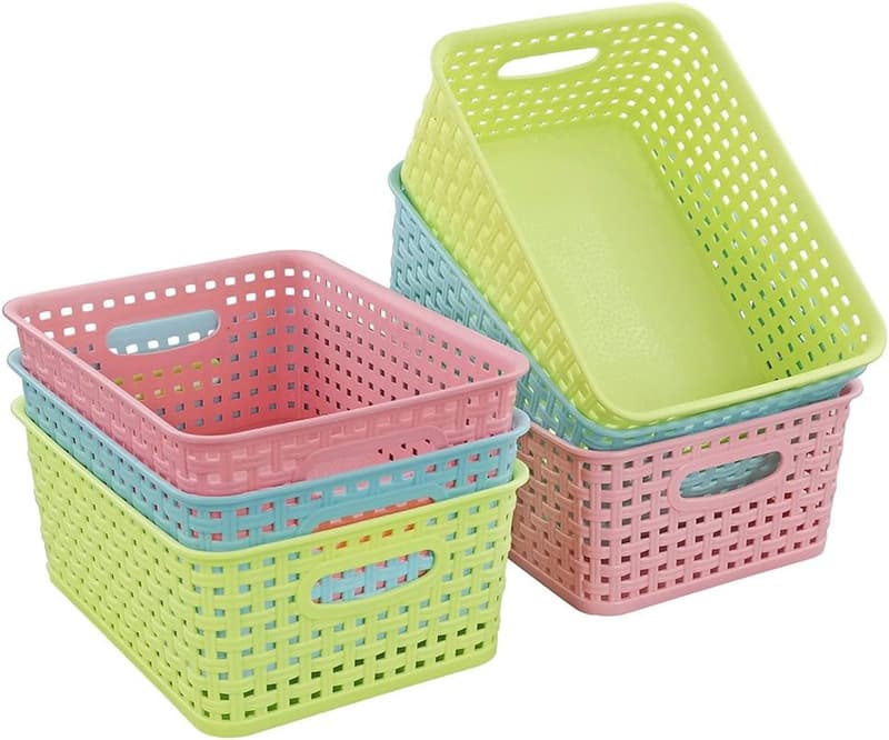Colorful Plastic Weave Storage Basket Set of 6