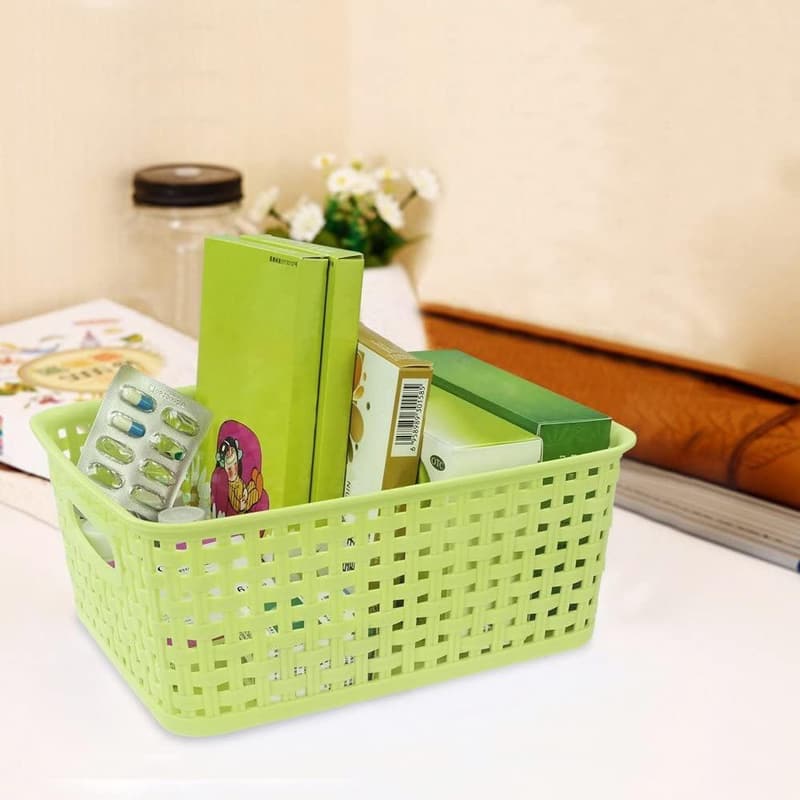 Colorful Plastic Weave Storage Basket Set of 6