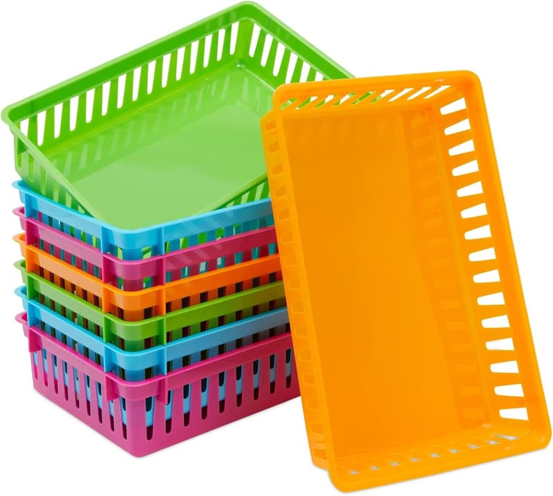 Colorful Classroom Storage Bins - 8 Pack Plastic Organizers
