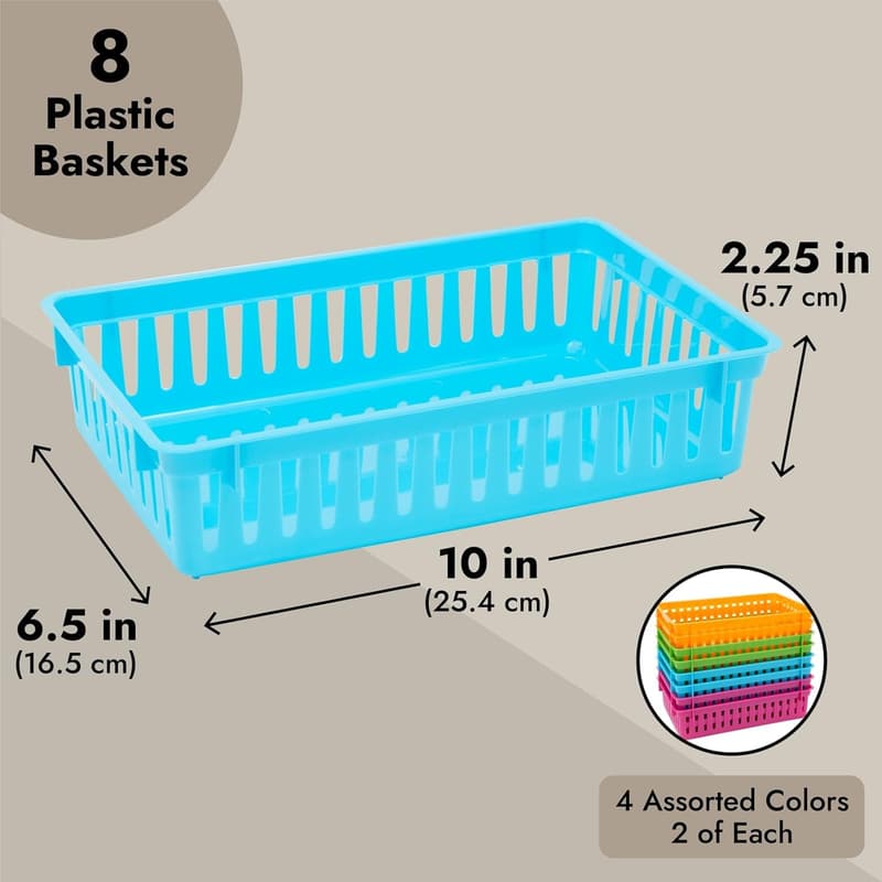 Colorful Classroom Storage Bins - 8 Pack Plastic Organizers
