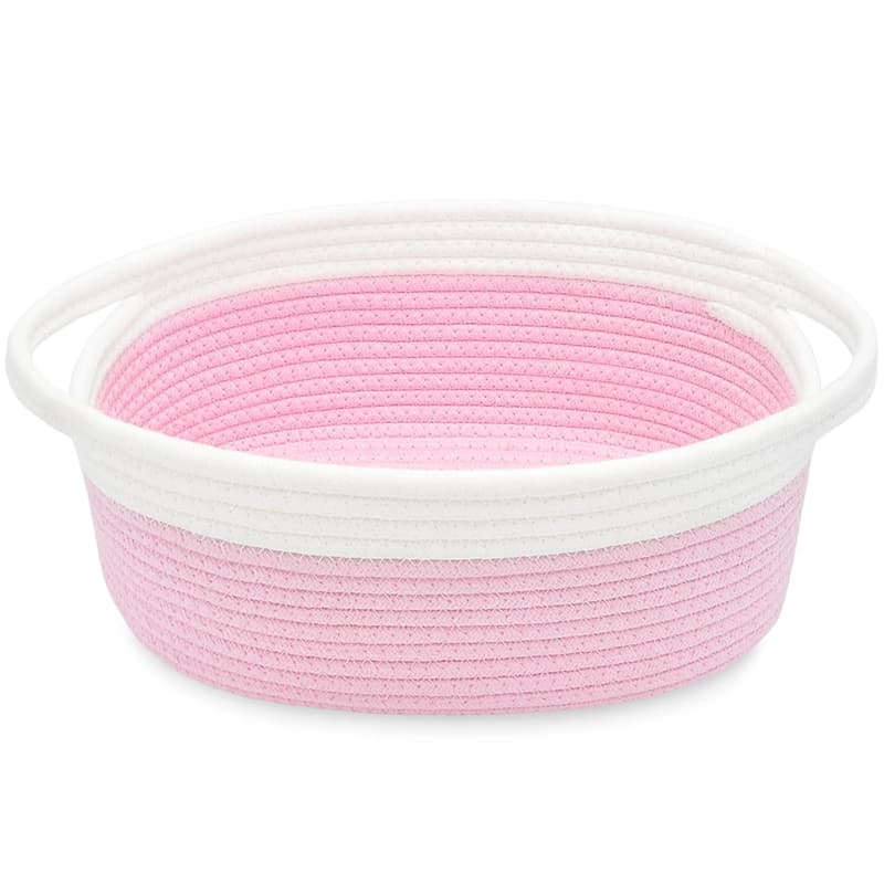 Pink Decorative Woven Storage Basket with Handles - 12