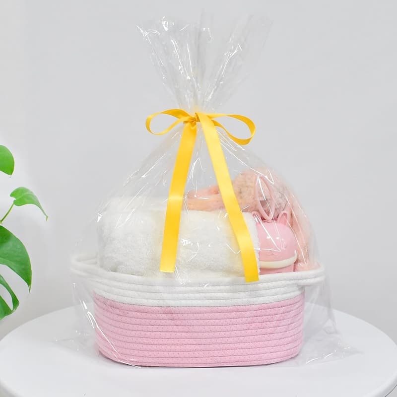Pink Decorative Woven Storage Basket with Handles - 12