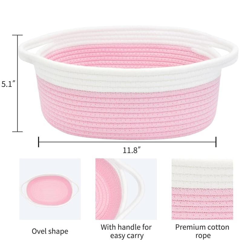 Pink Decorative Woven Storage Basket with Handles - 12