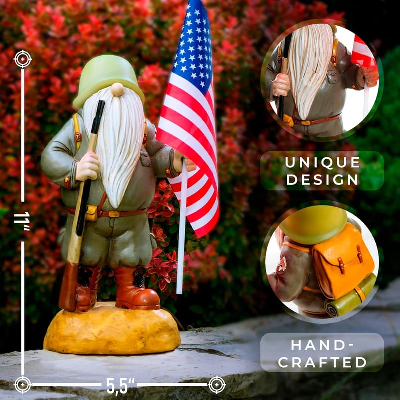 Patriotic US Army Garden Gnome Statue, 11