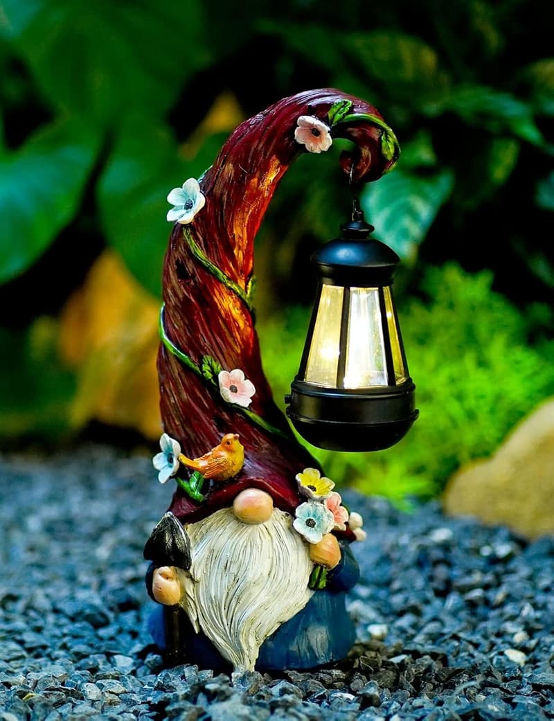 Solar Gnome Garden Decor with Lantern - Outdoor Mom Gift