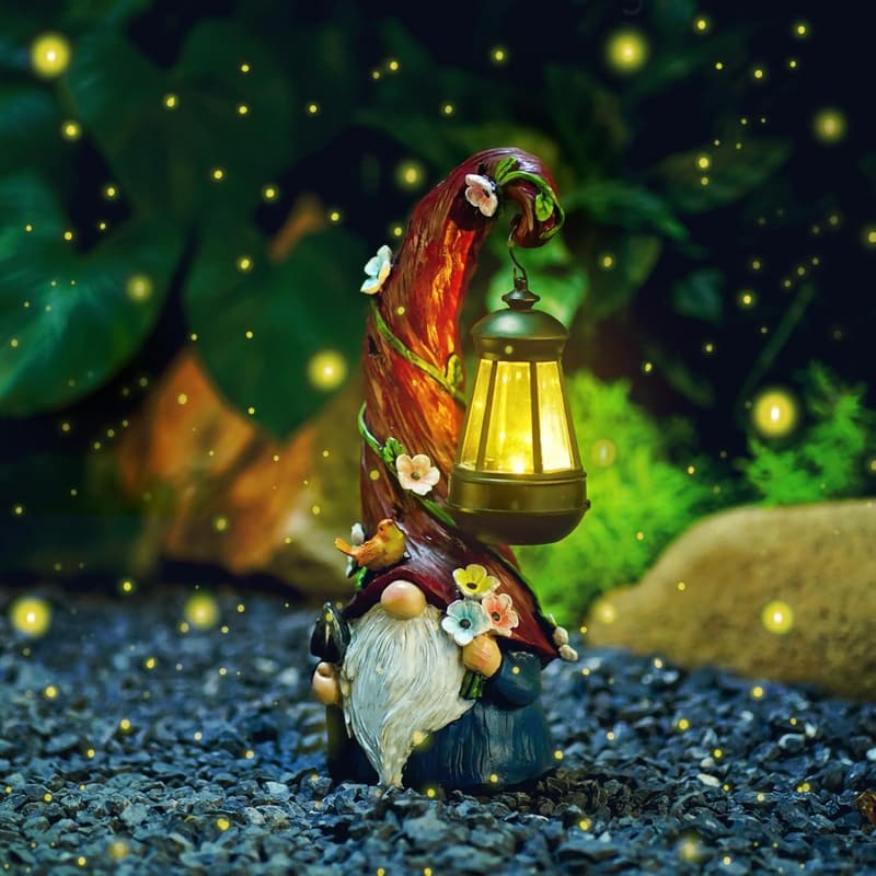 Solar Gnome Garden Decor with Lantern - Outdoor Mom Gift