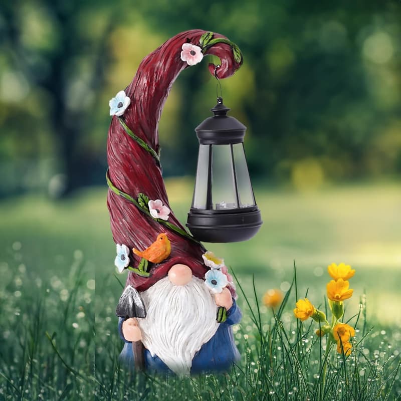 Solar Gnome Garden Decor with Lantern - Outdoor Mom Gift