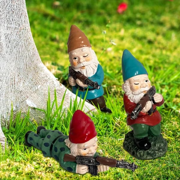 Funny Military Garden Gnomes Set with AK47 - Patriotic Decor