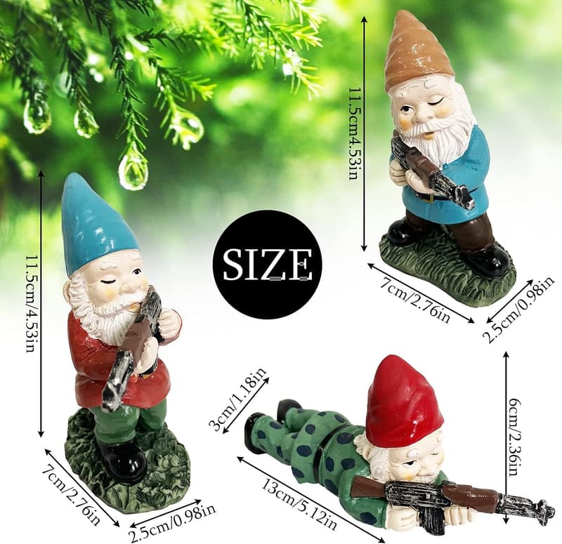 Funny Military Garden Gnomes Set with AK47 - Patriotic Decor
