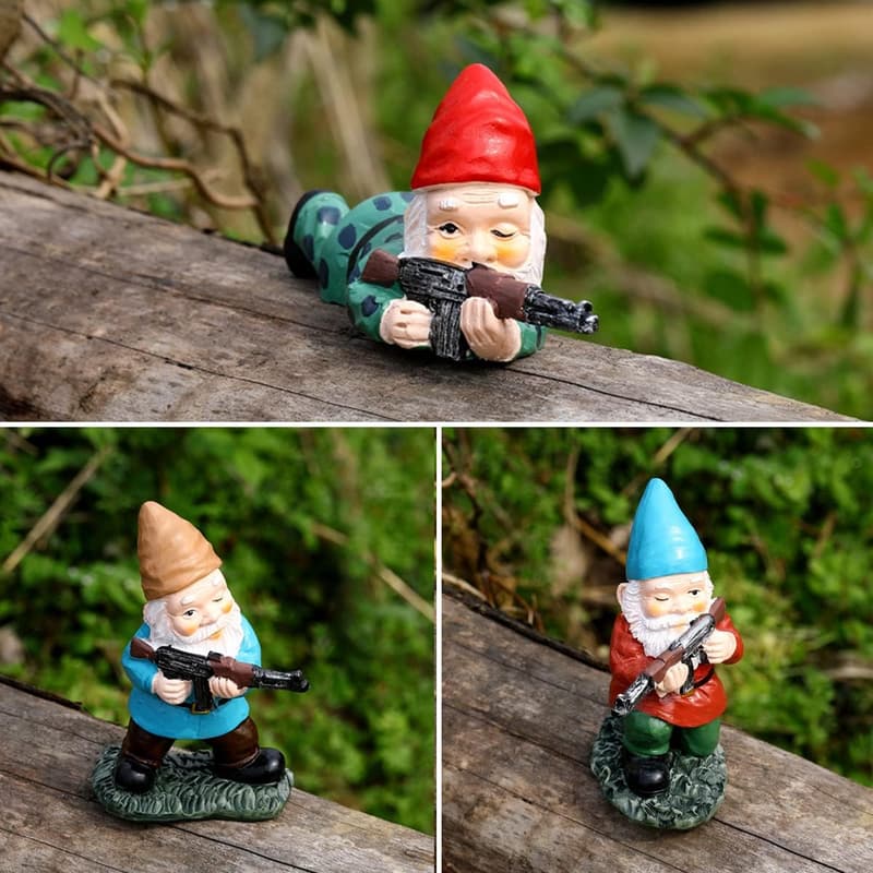 Funny Military Garden Gnomes Set with AK47 - Patriotic Decor