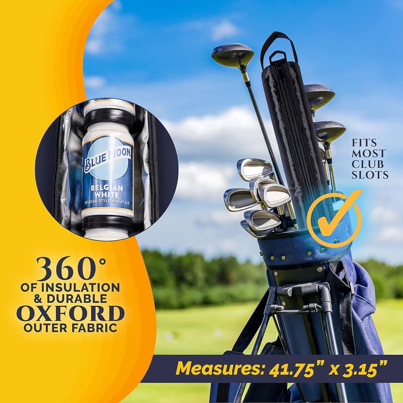 Golf Beer Sleeve Cooler – Adjustable Strap, 7 Ice Pucks, Leak-Proof
