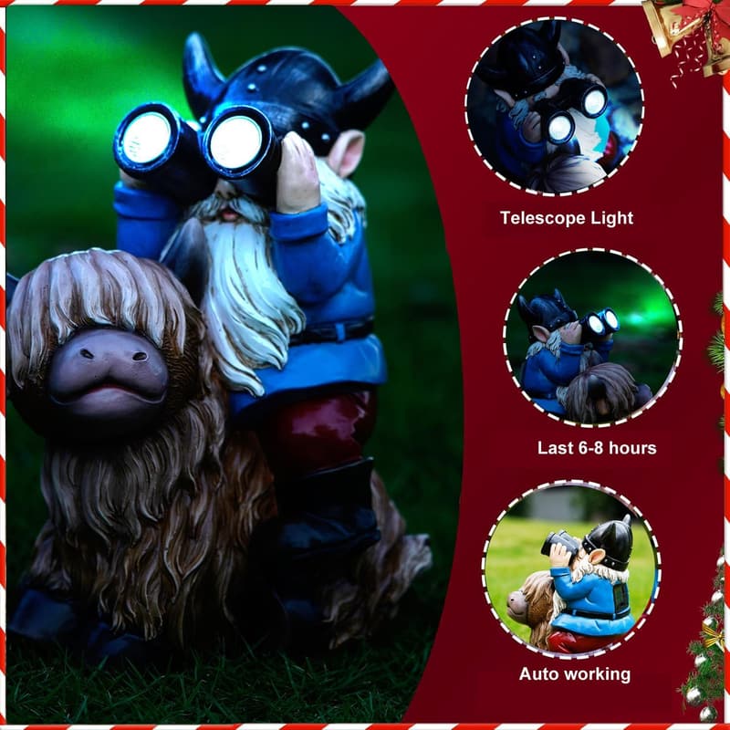 Highland Cow Solar Gnome Statue for Outdoor Decor Gifts