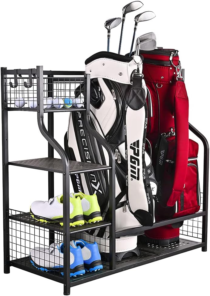 Extra Large Metal Golf Bag Storage Rack for Garage - Holds 2 Bags
