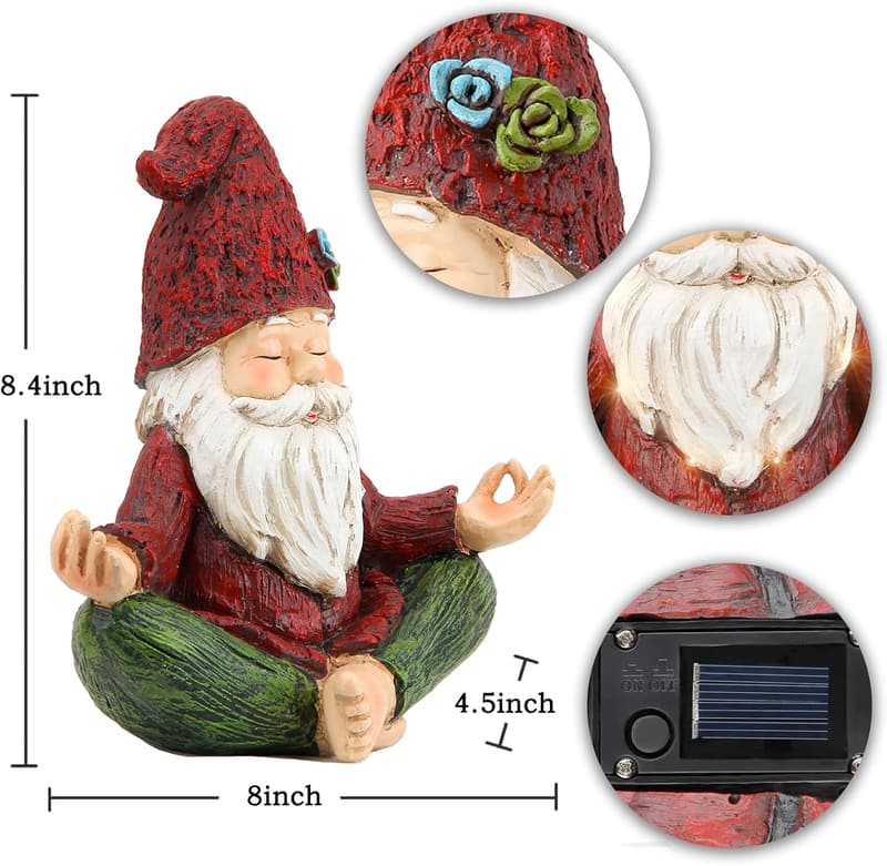 Yoga Garden Gnome Statue with Solar Lights for Outdoor Decor