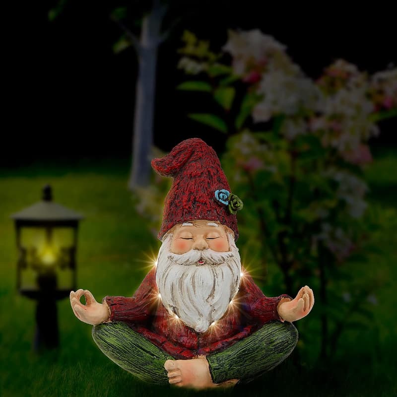 Yoga Garden Gnome Statue with Solar Lights for Outdoor Decor