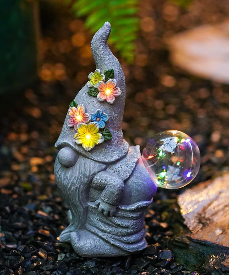 Garden Solar Gnome Statue - Outdoor Decor Gift for Mom