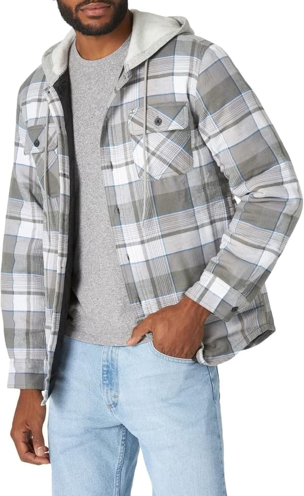 Men's Flannel Shirt Jacket with Hood and Quilted Lining