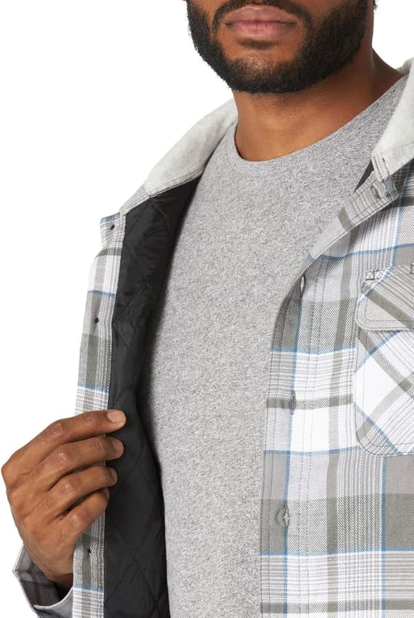 Men's Flannel Shirt Jacket with Hood and Quilted Lining