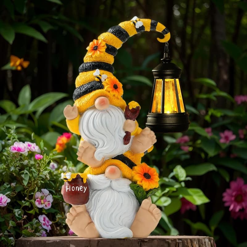 LED Solar Bee Gnome Garden Decor – Waterproof Outdoor Gift for Women
