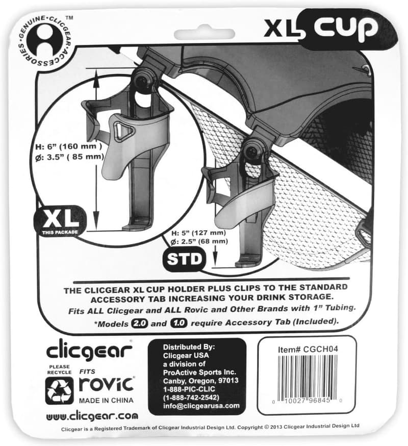 Clicgear XL Golf Trolley Cup Holder, Black