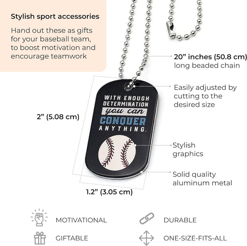Motivational Baseball Dogtag Necklaces - 12 Pack for Teams & Students