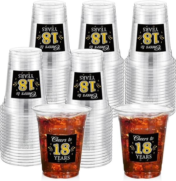 18th Birthday Disposable Cups - 60 Pack, 12 oz Clear Plastic