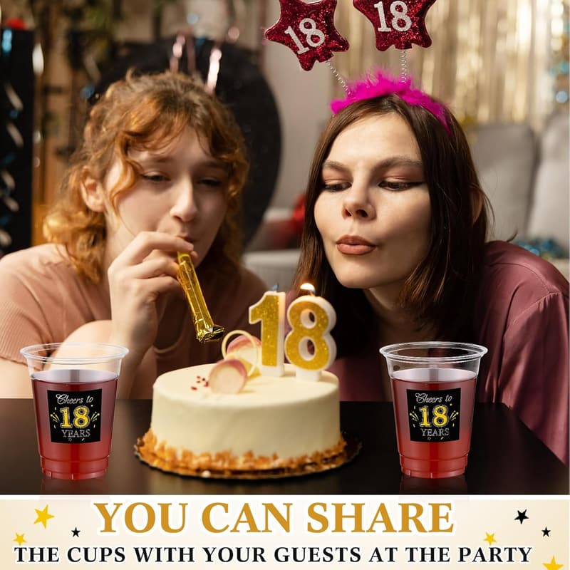 18th Birthday Disposable Cups - 60 Pack, 12 oz Clear Plastic