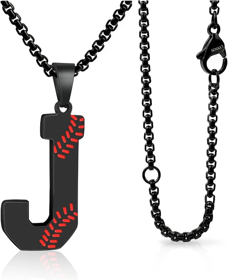 Baseball Necklace - Initial Pendant in Stainless Steel for Athletes