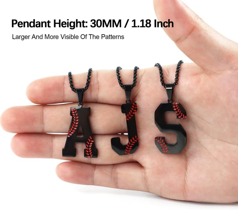 Baseball Necklace - Initial Pendant in Stainless Steel for Athletes