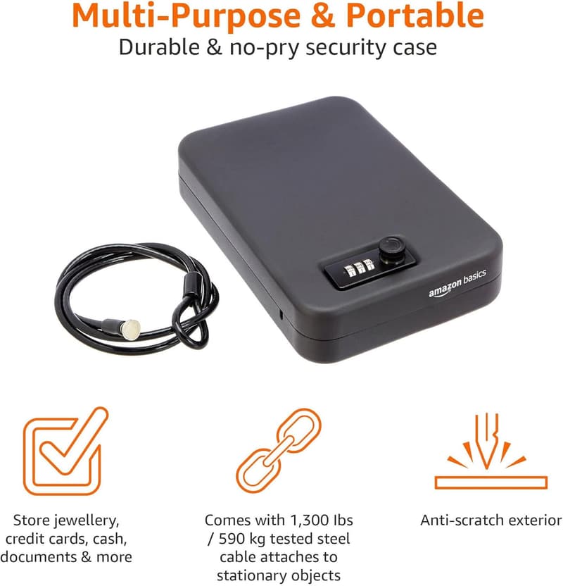 Portable Security Lock Box Safe with Combination Code - Black