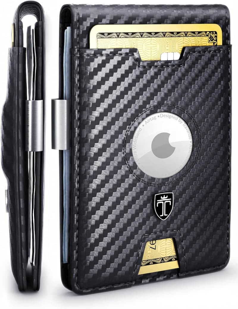 Men's RFID-Blocking Bifold Wallet with Money Clip and AirTag