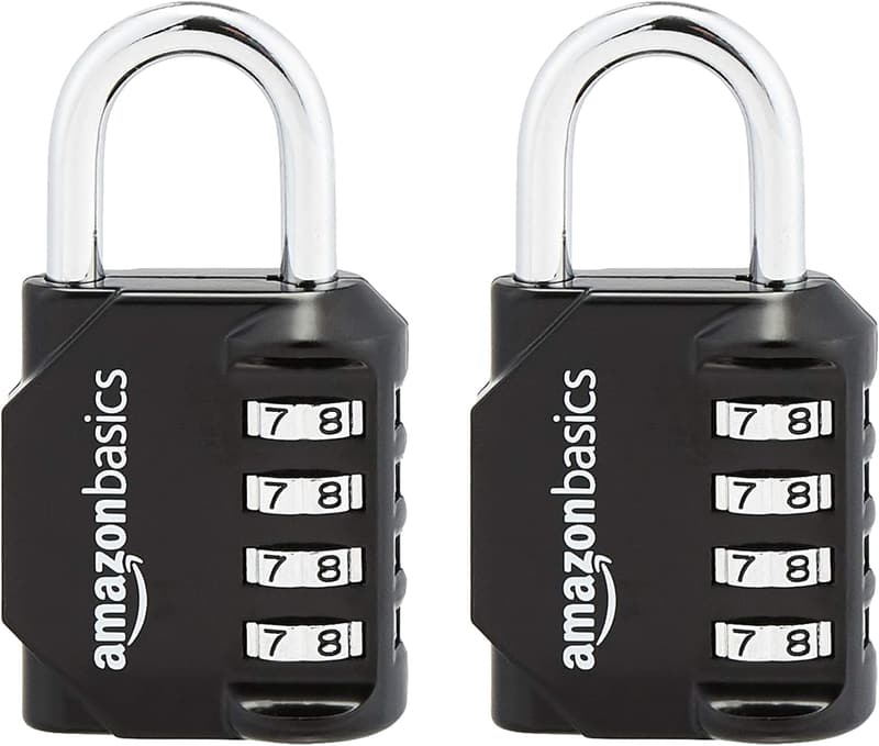 4-Digit Combination Lock Set for Gym - 2-Pack, Black
