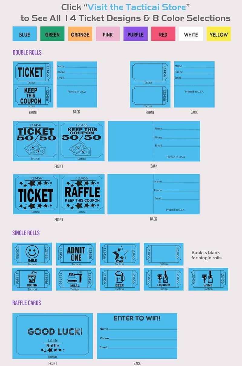 1000 Blue Raffle Tickets for Events & Fundraisers