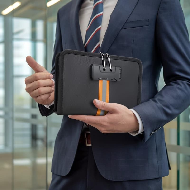 Fireproof Waterproof Money Bag with Lock and Zipper