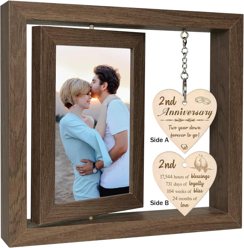 2nd Anniversary Picture Frame for Couples (Holds Two 4x6 Photos)